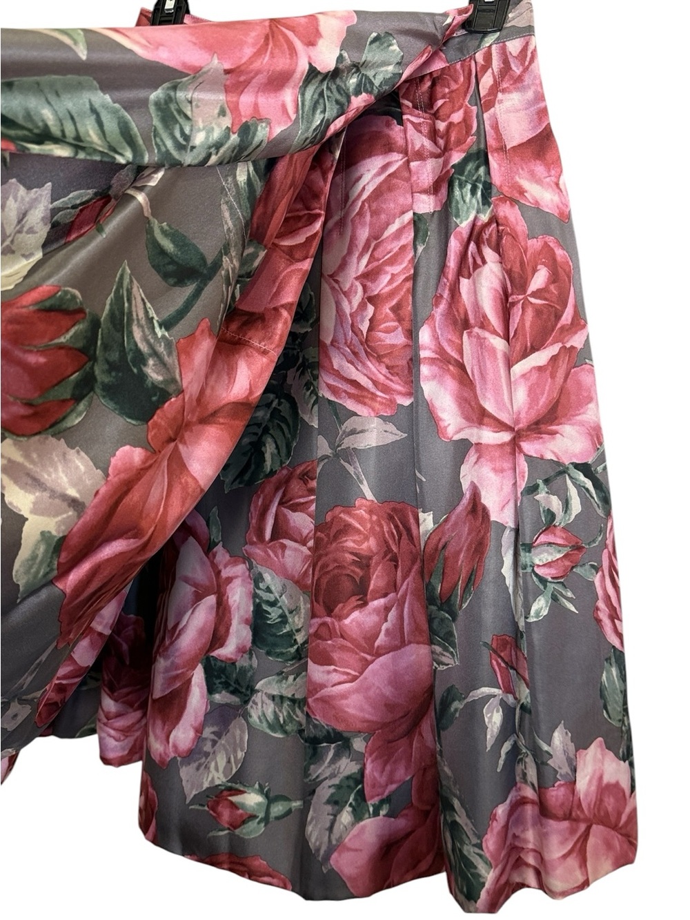 Charles Nolan New York Women’s Bold Pink and Gray Pleated Floral Silk Skirt sz - Picture 4 of 10